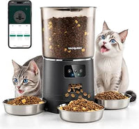 Comedero automático para gatos con aplicación y temporizador, 6 l/25 tazas, 3 cuencos, 3 paquetes de desecante, sistema antiobstrucción, WiFi 2,4 G, grabación de voz 10-S, dispensador de comida para