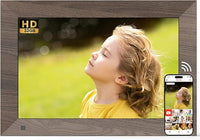 Marco de Fotos Digital WiFi 10.1 Pulgadas SONVGOO, Pantalla táctil IPS HD de 1280×800 con 32 GB, Sensor de Movimiento, Montaje en Pared, Comparte Videos y Fotos con La Aplicación FRAMEO, Marrón Madera
