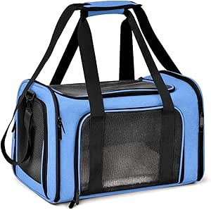 Transportín para Perros Bolsa, Bolsa Transporte Transpirable para Mascotas, Correa de Hombro Ajustable y Colchón Suave, Soporta 8 kg, Transportin Animal (Azul, L 50 x W 34 x H 34 cm)