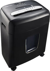 Amazon Basics Trituradora de Papel de Corte en Micropartículas, de 8 Hojas, con Ventana Transparente, para documentos, CD y Tarjetas de Crédito, Papelera de 15L, Color Negro