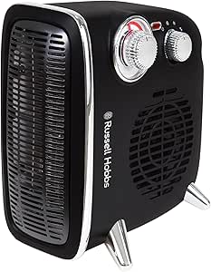 Russell Hobbs RHRETHFH1001B Calefactor Eléctrico de 1800 W/1.8 kW, Ventilador Retro Horizontal/Vertical, con Termostato Ajustable, 2 Ajustes de Temperatura, 20 m2, Control de Dial, Negro