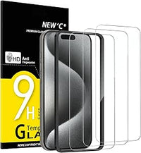 NEW'C 3 Piezas, Protector Pantalla para iPhone 15 Pro (6,1 Pulgadas), Cristal templado con herramienta de instalación fácil incluida, Antiarañazos, Antihuellas, Dureza 9H, Ultra Resistente