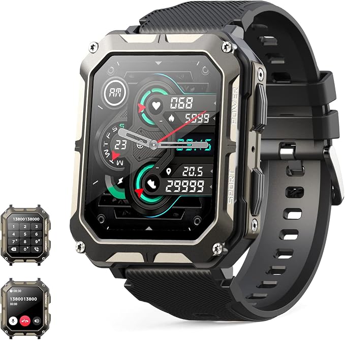 MIGOUFIT Smartwatch Hombre Militar con Llamadas Bluetooth 5.0, Actividad Fitness Reloj Inteligente Hombre con Podómetro Reloj de Impermeable,con 123 Deportes Modos de de Compatible para Android iOS