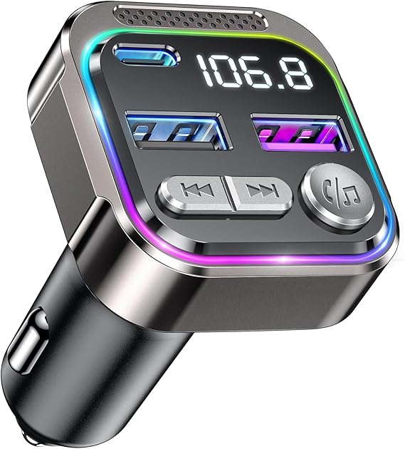 GizmoVine Transmisor FM Bluetooth Coche, Adaptador Mechero para Musica Radio USB C QC PD 36W, Receptor Parrot Manos Libres Sin Instalacion, Aparato Reproductor MP3, Accesorios para Vehículos