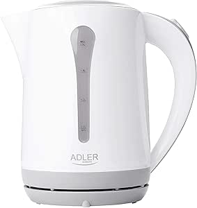 Adler AD1244 Hervidor de Agua Eléctrico 2,5 Litros, Recipiente sin BPA, Resistencia Oculta, 2000 W, Apagado Automático al Alcanzar la Ebullición, Inalámbrico 360º sin Cable, Blanco