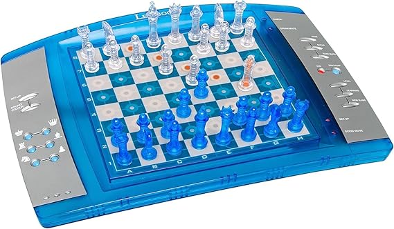 Lexibook, ChessLight, Juego de ajedrez electrónico táctil, Teclado Sensible y Efectos de luz y Sonido, 32 Piezas, 64 Niveles de dificultad, batería, Azul/Gris, LCG3000