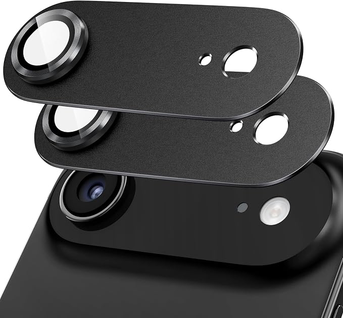 Giftorld [2 paquetes de protección de lente de cámara para iPhone 17 Air, vidrio templado 9H, cubierta de placa de aluminio de aviación, círculo nocturno, claridad HD, fácil instalación-negro