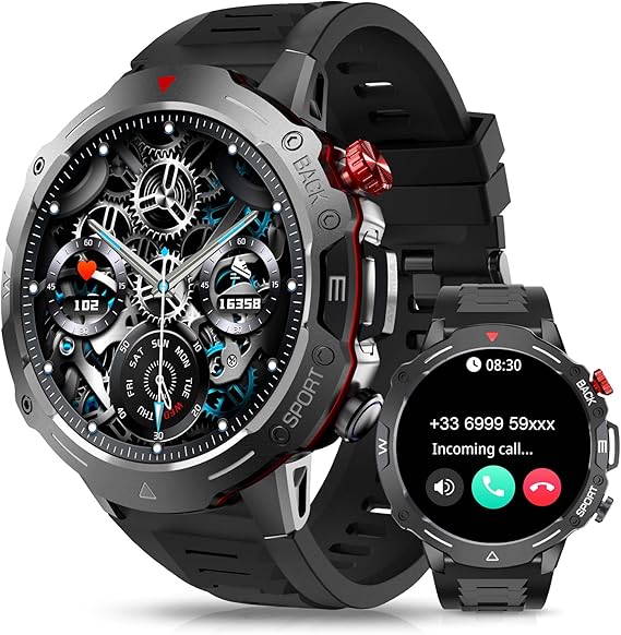 AVUMDA Reloj Inteligente Hombre 1,39" HD Smartwatch Hombre Llamada Monitor de Ritmo Cardíaco Presión Arterial SpO2 Notificació Podómetro 120 Modos Pulsera Actividad Reloj Digital para Android iOS