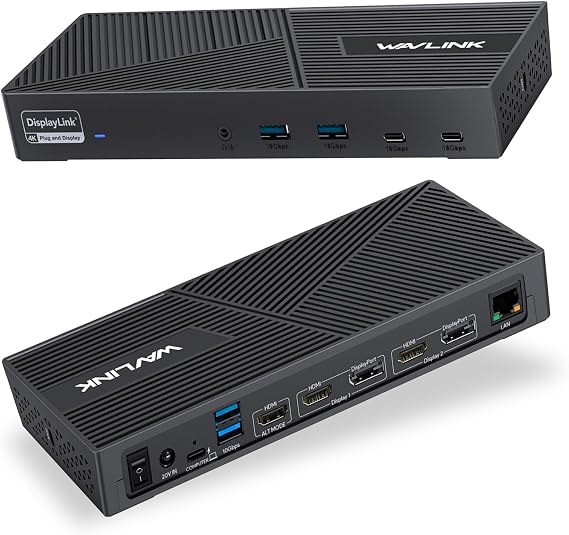 WAVLINK Estación de Acoplamiento Displaylink USB C Universal Docking Station con 3 × HDMI, 2X DP, 100 W PD, Gigabit Ethernet, 6 × 10Gbps USB-A & C, Audio, micrófono, Compatible con Mac OS y Windows