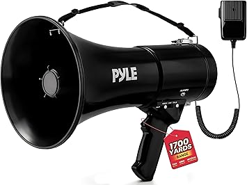 Pyle megafono, Altavoz, Portatil, 50V, Sirena, Control de Volumen, Ideal para Entrenadores, Policias, Futbol, Baseball, Interiores, Exteriores