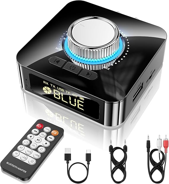 GlasFlength Receptor Bluetooth, 5.4 Receptor Bluetooth HiFi Baja Latencia Conexión Dual Adaptador bluetoot h para TV con 3.5mm AUX RCA USB TF Jack para Amplificador Tablet Altavoz y Casa (Negro)