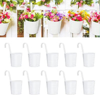 KINGLAKE 10 macetas colgantes de metal de 16 cm con gancho desmontable, macetas blancas para colgar en el jardín, para balcón, valla, barandilla, jardín, decoración del hogar