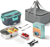 VINATO Fiambrera Electrica 1.5 L, Calentador De Comida Portatil 60W,Taper Electrico,Fiambrera Termica Para Coche,Camión,Oficina,Con Tenedor/Cuchara Y Bolsa Térmica