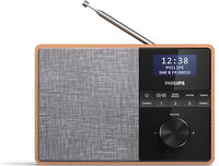 PHILIPS AUDIO TAR5505/10 Radio, Carcasa de Madera, Radio Dab+/FM, Temporizador de Cocina, Alimentación por Red o Batería, Color Marrón/Gris con Bluetooth