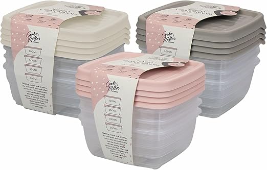 Juego de recipientes cuadrados de plástico herméticos para almacenamiento de alimentos con tapas para microondas, congelador y lavavajillas, artículos esenciales de cocina, capacidad de 300 ml,