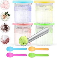 Aischens Contenedor de helado 24 OZ compatible con Ninja CREAMi Deluxe NC500 NC501EU Ice Cream Maker, 4Pack Tubs Pints Cups con tapas y cucharas Pint Accesorios