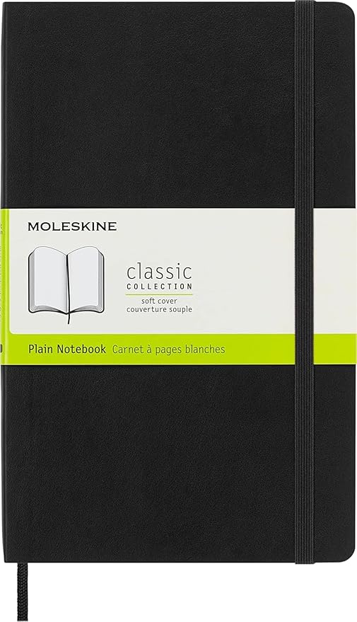 Moleskine Cuaderno Clásico con Hojas Lisas, Tapa Blanda y Cierre Elástico, Color Negro, Tamaño Grande 13 x 21 cm, 192 Hojas