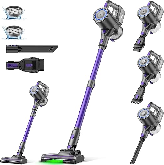 Suirviz U8 Aspiradora sin Cable, 40KPa/35 Mins, Aspiradora Escoba sin Cable con Luz Verde, Aspirador de Mano Aspirador Escoba Inalámbrica Vertical Potente Ideal para Pelo de Mascota/Alfombra/Suelo