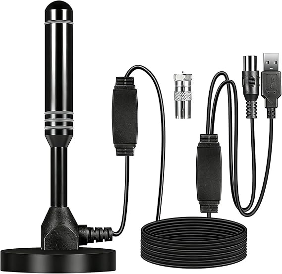 MEgegulo Antena de TV portátil de alta definición para interiores y exteriores, recepción de 360°, antena de TV gratuita de alta gacia, antena de TV compatible con 4K 1080P VHF/UHF, potenciador de