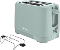 Moulinex Morning Plus - Tostador 2 ranuras, calentador para pan y croissants, 7 niveles de tostado, gran capacidad elevación, bandeja recogemigas extraíble, ranuras extraanchas, LT2M1310