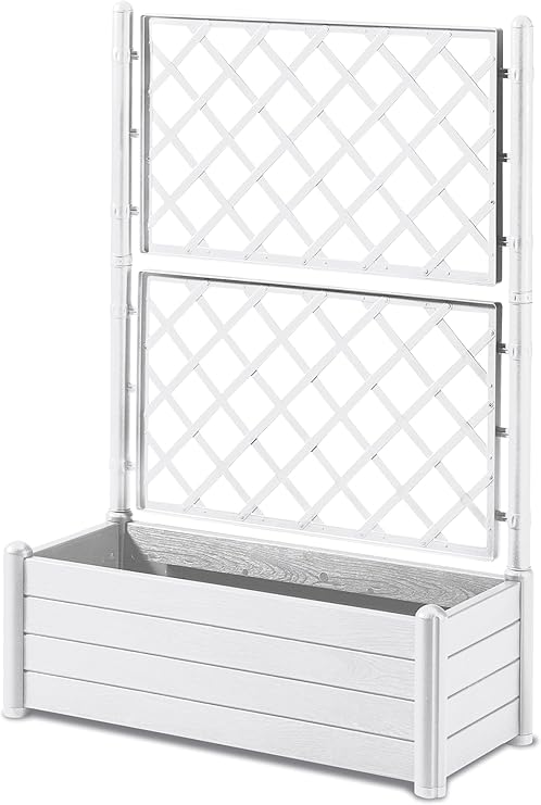 STEFANPLAST Bac a fleurs rectangulaire avec treillis - Finition en bois - 100 x 43 x H142cm - 90L - Blanco