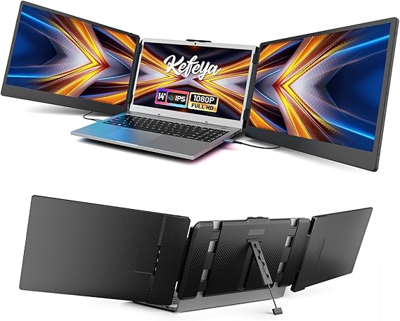 KEFEYA Monitor Portátil para Portátil, 14" Full HD IPS Display, Extensor de Pantalla para Portátil, Funciona con 13"-17" Mac Windows Chrome