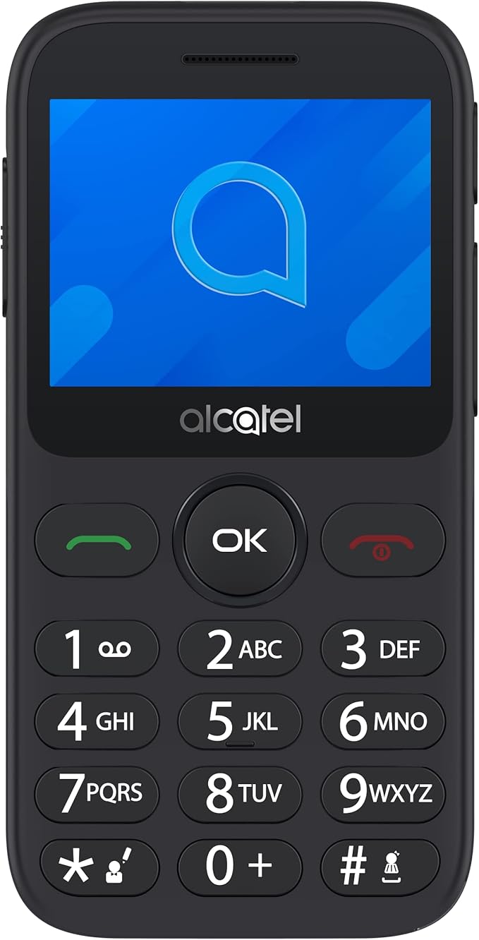 Alcatel 2020X Pantalla 2.4" Teléfono Móvil Fácil Uso, Teclas Grandes, para Personas Mayores. Base cargadora, Camara, Bluetooth, Linterna, Boton SOS, Grabadora, Gris [Versión ES/PT]