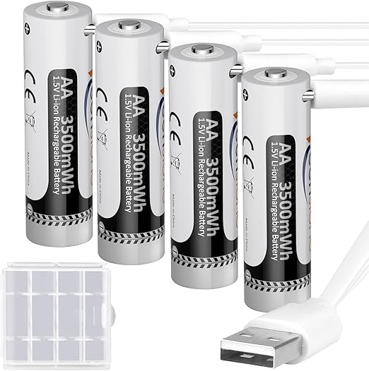 Keenstone Batería AA Recargable, Pilas Recargables AA de 3500 mWh 1,5 V, LR6 HR6 con Tipo C 4 en 1 y Caja, 4pcs