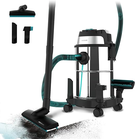 Cecotec Aspirador de Sólidos y Líquidos de 16 L Conga Rockstar Wet & Dry Steel. 1200 W, 20 kPa, Doble función: Aspirador y Soplador, Estructura Metálica, Ruedas, Radio de Acción 5m