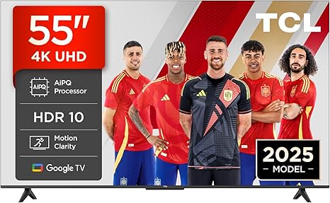 TCL 55V6C 55" Direct LED Smart TV, 4K HDR, Powered by Google TV (Dolby Audio, Motion Clarity, Compatible with Google Assistant & Alexa) [Clase de eficiencia energética E]