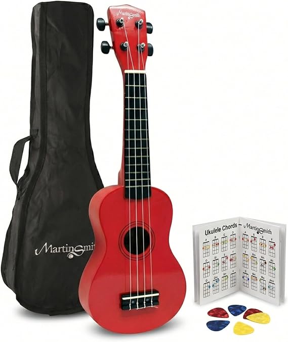 Martin Smith UK212-RD Ukelele Soprano Ukulele con Bolsa - Rojo, 21" Full Size Soprano