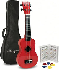 Martin Smith UK212-RD Ukelele Soprano Ukulele con Bolsa - Rojo, 21