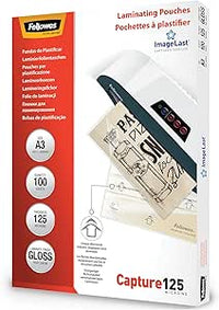 Fellowes Pouches per plastificazione per documenti, formato A3, finitura lucida, confezione da 100 pezzi, 250 micron, 2x125 micron, con Image Last per direzionare foto e documenti