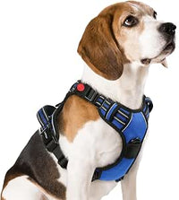 rabbitgoo Arnes Perro Mediano con 3 Hebillas, Liberacion del Cuello, Arnes Perro Ajustable con Asa y Clip Frontal, Arnés Antitirones para Perros Reflectante para Adiestramiento Correr, Azul, M