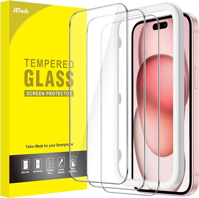 JETech Protector Pantalla para iPhone 15, 3 Unidades