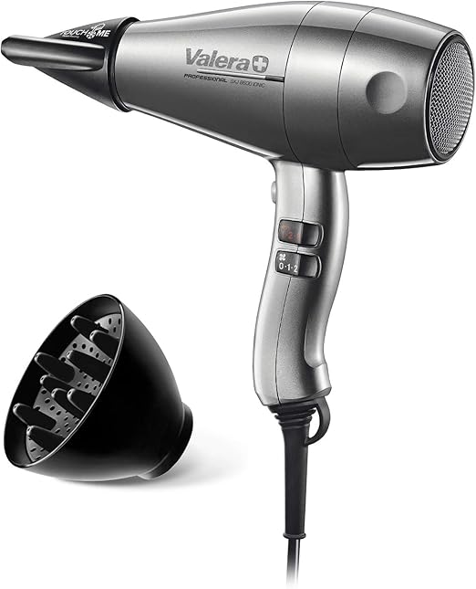 Valera, Swiss Silent Jet 8600, Secador de Pelo Profesional y Silencioso, con Potente Motor AC-Performance, 3 Niveles de Temperatura, Ionizador, Cable Flexible Antienredos, Difusor, 2400 W, Swiss Made
