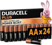 DURACELL Plus Pilas AA (Paquete de 24) – Pilas alcalinas 1,5 V – Hasta un 150 % de duración extra con activos POWER BOOST–Fiabilidad para dispositivos cotidianos–Envase con 0 % de plástico–MN1500
