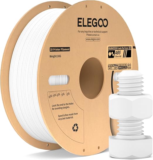 ELEGOO Filamento ABS 1.75mm 1KG Blanco, Filamento para Impresora 3D, Precisión Dimensional +/- 0.02mm, Carrete Filamento 3D, para Mayoría Impresoras 3D