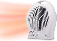 BEPER P203TER203 Calefactor eléctrico compacto, 2 niveles de potencia, 2000 W, termostato, función ventilador, asa integrada y protección contra sobrecalentamiento