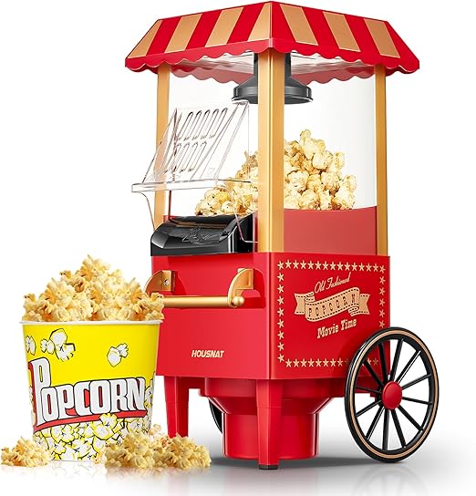 HOUSNAT Palomitero, Máquina de Palomitas Retro Hogar Actualizada, 3.5L, 1200W Aire Caliente para la Casa, Saludable y sin Calorías, Operación con un Botón y Fácil de Limpiar, Noche de Cine y Navidad