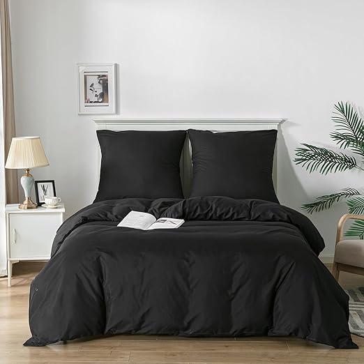 Good Nite Funda Nórdica 3 Piezas Microfibra Juego de Funda Edredon 200 x 200 cm con 2 Funda de Almohada 80 x 80 cm Negro Suave Transpirable