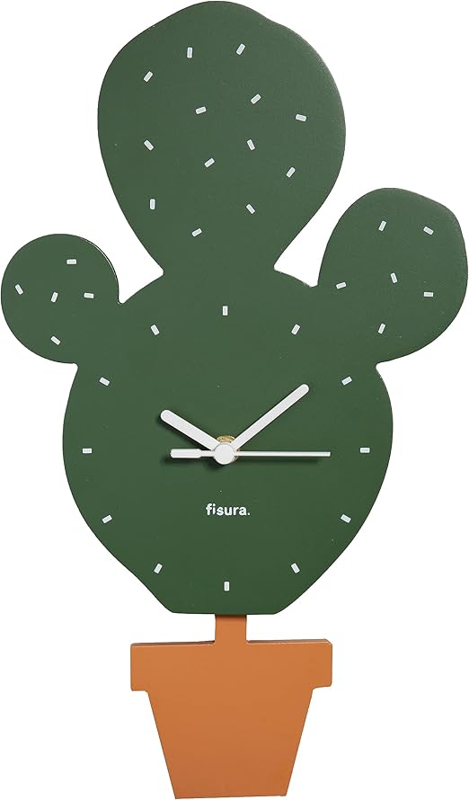 Fisura – Reloj de Gato con Cola. Reloj de Pared Original. Reloj de Pared silencioso de 46 x 8 centímetros. Madera y ABS. 1 Pila AA (no incluida) (Cactus, Verde)