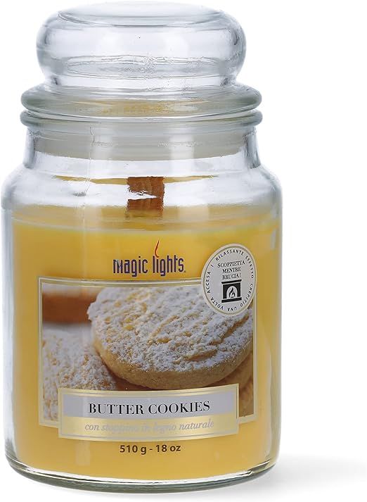Magic Lights - Vela en tarro de 510 g de vainilla con cera vegetal mín. 75% - mecha de madera natural que crepita, fabricada en Italia