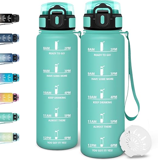 Motswedi Gourde 1l, Anti Fuite, Gourde Sport, Réutilisable, Bouteille d'eau, sans BPA, Bouteille Reutilisable, pour Randonnée, Fitness, Yoga, Camping, Sport, Bleu Vert 3245C