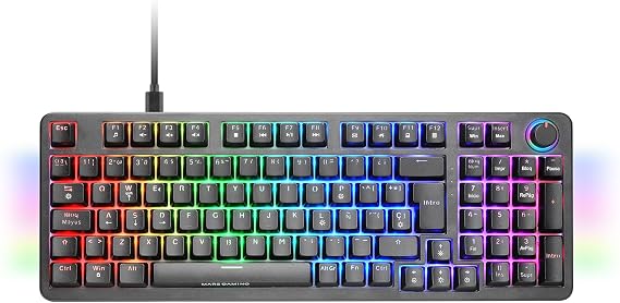 Mars Gaming MKPRO, Español, Teclado Mecánico Gaming Completo, RGB Chroma, Switches Hot-Swap Mecánicos, Antighosting, Rueda de Control, Software, Multiplataforma, Switch Azul, Negro