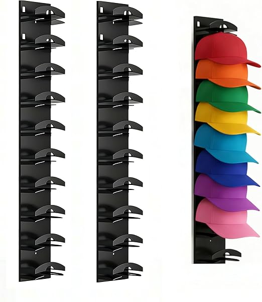Vninkul 2 Piezas Organizador de Sombreros para Gorras,Organizador de Gorras Pared para 20 Sombreros,Colgador de Pared para Gorra para Guardar y Mostrar Tu Colección de Gorra (Negro)