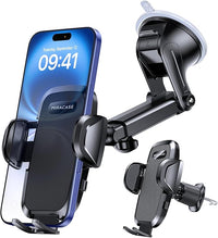Miracase Soporte Movil Coche [Potente Ventosa& Gancho Doble Metálico] 3 in 1 Suporte Telemovel Carro para Parabrisas/Salpicadero/Ventilación de Aire, Soporte Teléfono Coche Universal para Smartphone