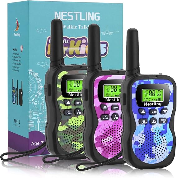 Nestling Walkie Talkie para niños, Camuflaje al Aire Libre, 8 Canales, Radio de 2 vías, Juguetes, Linterna LCD retroiluminada, Rango de 3 Millas para Actividades Infantiles (3pcs Camuflaje)