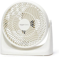 Amazon Basics Tisch-Ventilator tragbar, 18 cm, geräuscharme Kühlung, 3 Geschwindigkeiten, um 90° verstellbarer Winkel, Weiß, 15,49 x 27,3 x 27,69 cm