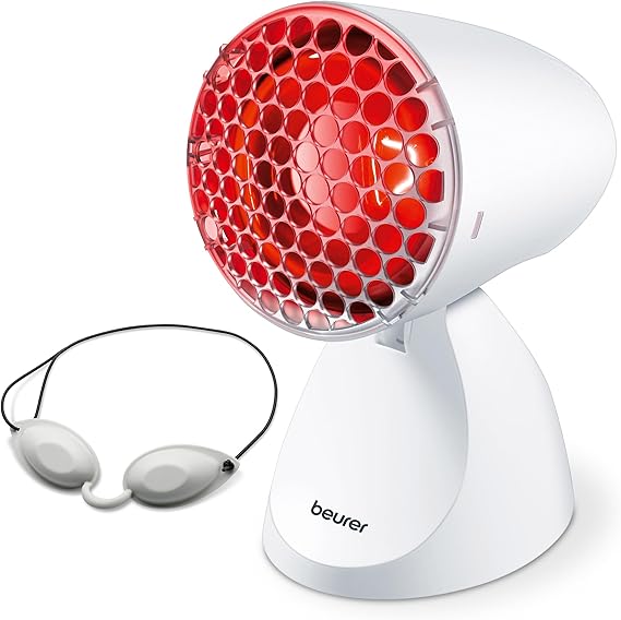 Beurer IL 11 Lámpara de infrarrojos con rejilla protectora, dispositivo médico con calor calmante para uso en resfriados y tensiones musculares, 5 niveles de inclinación